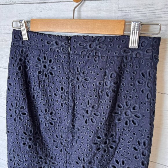 J Crew Skirt Womens SZ 00 Navy Blue No. 2 Pencil Mini Eyelet Lined Cotton Floral - Picture 12 of 16